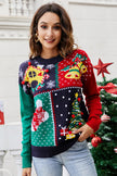 Navy Blue Christmas Decor Pattern Crew Neck Sweater