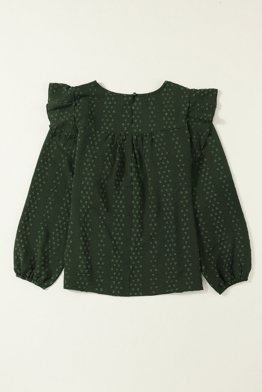 Blackish Green Lace Eyelet Ruffle Shoulder Long Sleeve Blouse