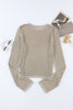 Khaki Hollow-out Knit Long Sleeve Top