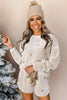 White Plush Star Pattern Long Sleeve Pullover and Shorts Lounge Set