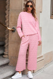 Pink Solid Quilted Pullover and Pants Outfit