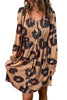 Leopard Print Button Front Bubble Sleeve Loose Knit Dress