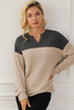 Carbon Grey Notched Neck Colorblock Corded Sweatshirt