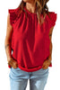 Fiery Red Ruffled Ribbed O-neck Sleeveless Top