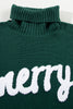 Blackish Green Merry Letter Embroidered High Neck Sweater