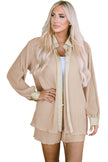 Apricot Pleated Long Sleeve Shirt and Shorts Lounge Set