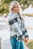 Gray Plaid Color Block Buttoned Long Sleeve Jacket with Pocket