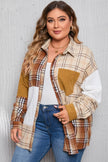 Golden Apricot Plus Size Plaid Patchwork Button up Shacket