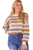 Multicolor Striped Hollowed Knitted Loose Sweater