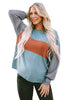 Green Colorblock Striped Bishop Sleeve Top