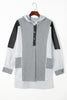 Gray Color Block Exposed Seam Buttoned Neckline Hoodie