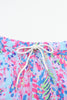 Sky Blue Floral Long Sleeve Top and Drawstring Shorts Set