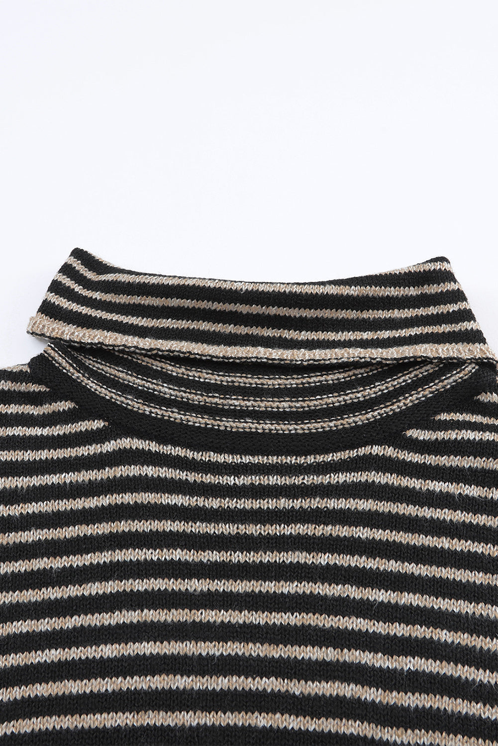 Black Striped Turtleneck Loose Sweater