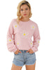 Pink Chenille Daisy Stitching Crew Neck Sweater