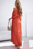 Orange Off Shoulder Balloon Sleeve Cutout Ruffled Maxi Dress