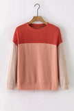 Fiery Red Color Block Long Sleeve Ribbed Loose Top