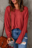 Red Solid Color Patchwork Long Sleeve Top