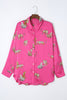 Rose Cheetah Animal Print Button Up Satin Shirt