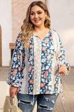 Multicolor Plus Size Mixed Print Split Neck Blouse