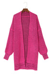 Pink Plaid Knitted Long Open Front Cardigan