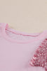 Pink Sequined Ruffle Mesh Sleeves Top