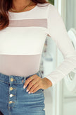 White Mesh Patchwork Long Sleeve Bodysuit