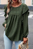 Blackish Green Lace Eyelet Ruffle Shoulder Long Sleeve Blouse