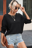 Black Waffle Knit High Slits Oversized Top