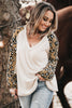 Beige Printed Plus Size Waffle Knit Contrast Leopard Long Sleeve Top