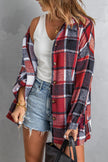 Red Plaid Print Buttoned Shirt Jacket