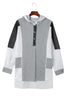 Gray Color Block Exposed Seam Buttoned Neckline Hoodie