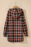 Fiery Red Plus Size Plaid Kangaroo Pocket Drawstring Hoodie