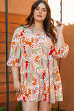 Multicolour Plus Size Mix Floral Puff Sleeve Ruffled Dress