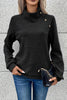 Black Asymmetric Buttons Detail High Neck Textured Sweatshirt