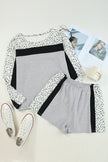 Gray Leopard Colorblock Patchwork Pullover and Shorts Set