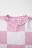 Pink Checkered Bishop Sleeve Sweater