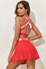 Fiery Red 3pcs Printed Crossed Top and A-line Skirt Bikini Set