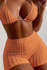 Grapefruit Orange Textured Eyelets Halter Neck Backless Bikini Set