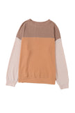 Khaki Color Block Long Sleeve Ribbed Loose Top