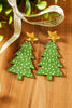 Green Polka Dot Print Christmas Dangle Earrings