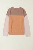 Khaki Color Block Long Sleeve Ribbed Loose Top