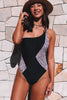 Black Leopard Splice One Shoulder One-piece Swimsuit