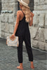 Black Textured Sleeveless V-Neck Pocketed Casual Jumpsuit