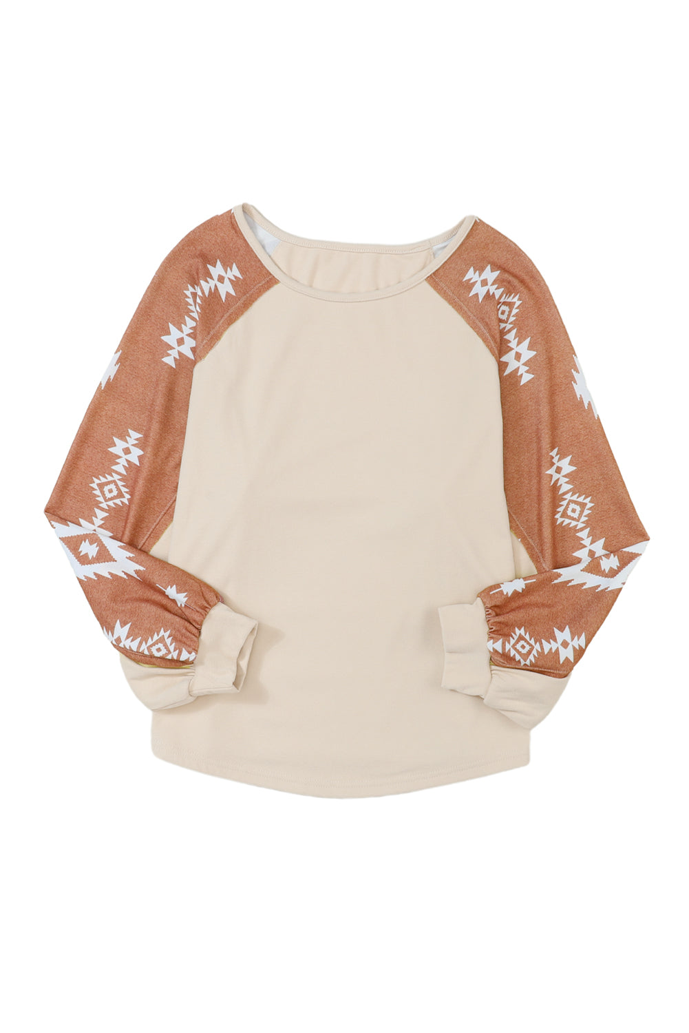 Apricot Western Print Patch Long Sleeve Top