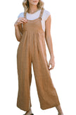 Brown Striped Pleated Wide Leg Pocketed Jumpsuit