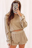 Khaki Piping Trim Long Sleeve Terry Shorts Set