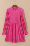 Rose Frilled Neck Smocked Bodice Velvet Dress