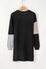 Black Ribbed Color Block Drop Shoulder Long Sleeve Mini Dress