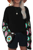 Black Floral Crochet Bell Sleeve Loose Sweater