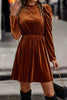 Chestnut Velvet Frilled Neck Gigot Sleeve Swing Dress